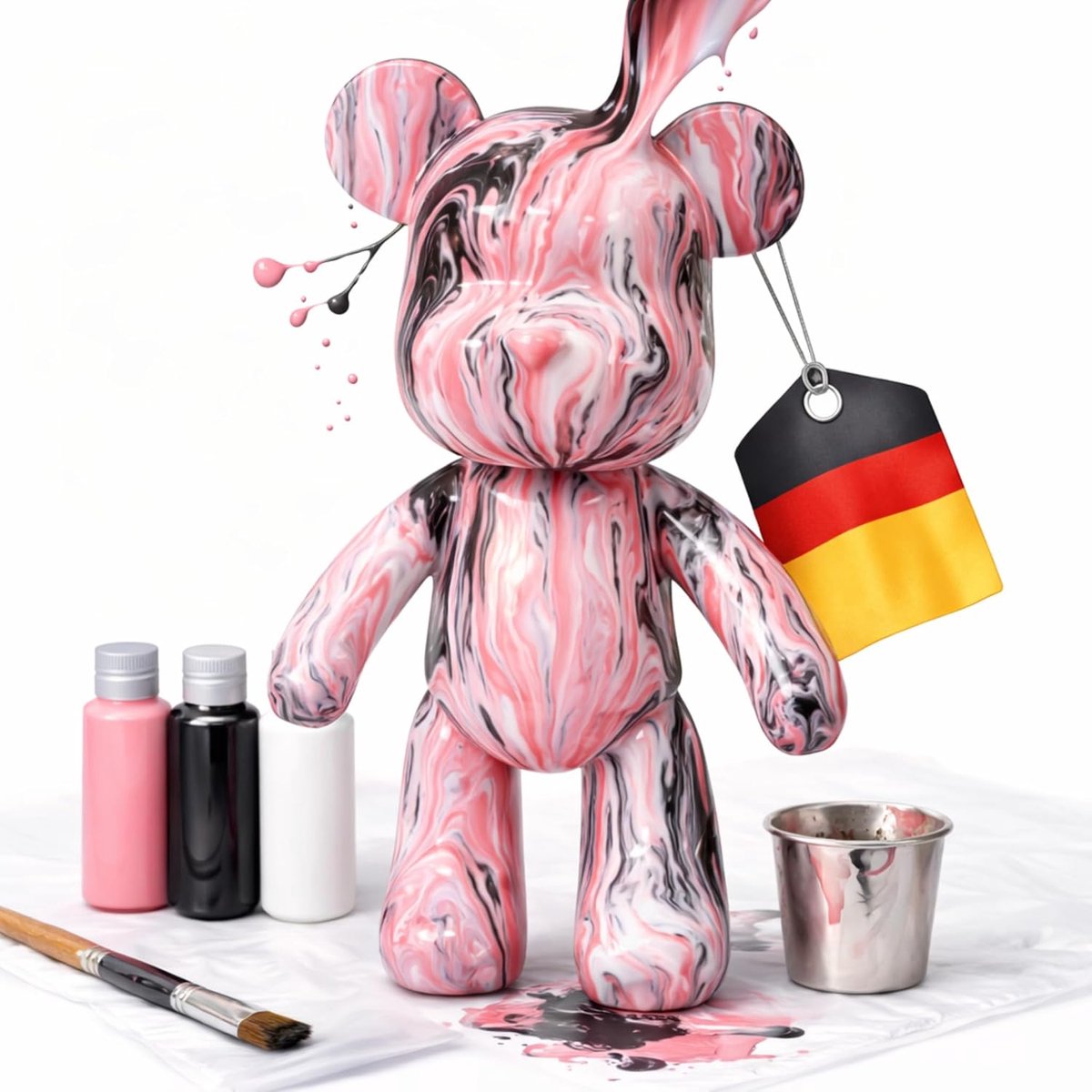 Beer om te beschilderen – Creatief schilderset voor volwassenen & kinderen | Beerfiguur incl. 3 kleuren, penselen & accessoires | Cadeau & huisdecoratie (Roze elegantie)