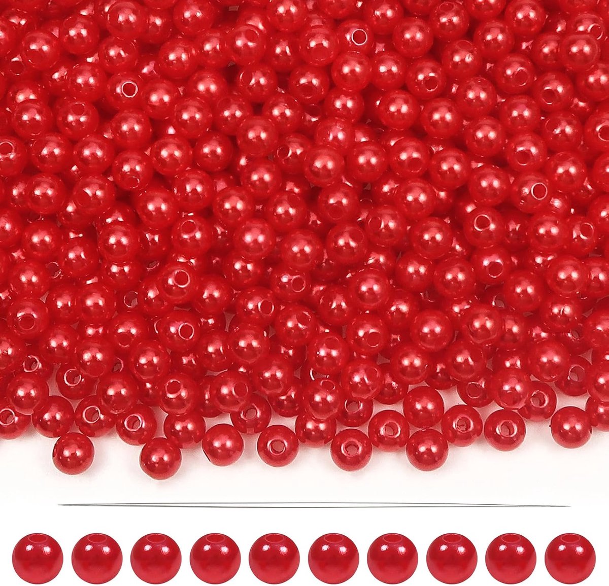 Kralen, rood, 6 mm, acrylkralen met gat, ronde kralen om te rijgen, voor doe-het-zelf sieraden, armbanden, halskettingen, kleding, knutselen, 1000 stuks
