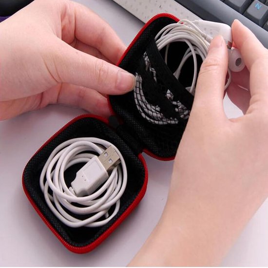 6-delige draagbare hoofdtelefooncase, mini-EVA-tas, harde koffer met ritssluiting en intern netwerk, voor koptelefoon/bluetooth-hoofdtelefoon/kleine voorwerpen/oplaadkabel/sleutels — afbeelding 4