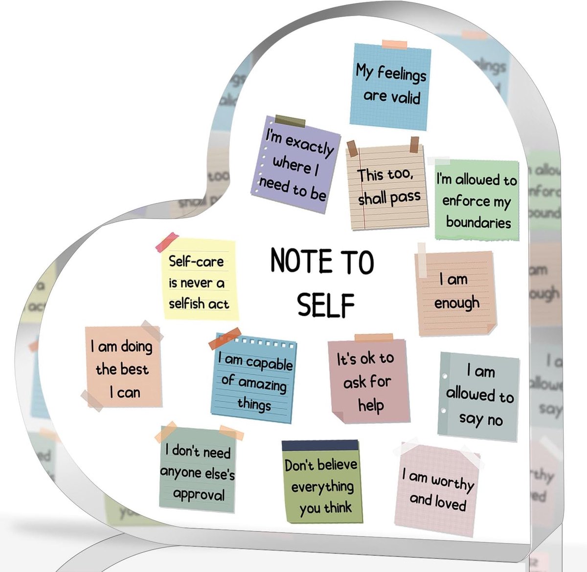 Note to Self Motiverende Decor - Acryl Hart Gift Therapie Geestelijke Gezondheid Print Decoraties voor School Counseling Kantoor, Therapie Desktop Art Decoratie
