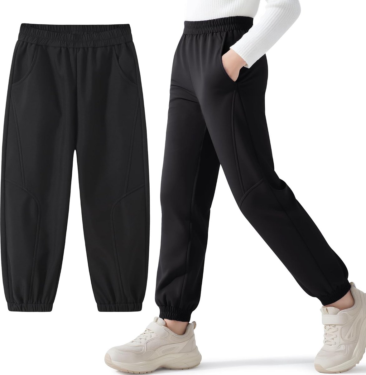 Broek Kinderen Warm Gevoerde Wandelbroek Jongens Meisjes Winddicht Waterdicht Thermobroek Elastische Tailleband met Zakken Trekkingbroek Outdoor Sport voor Herfst Winter Maat 116-164