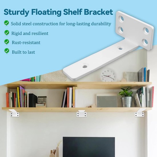 Set van 2 L-vormige Planksteunen voor Wandmontage, 15 cm, Zware Lasten, Dowel Schroeven, 50 kg Draagcapaciteit, Ideaal voor Keuken en Kantoor — afbeelding 5
