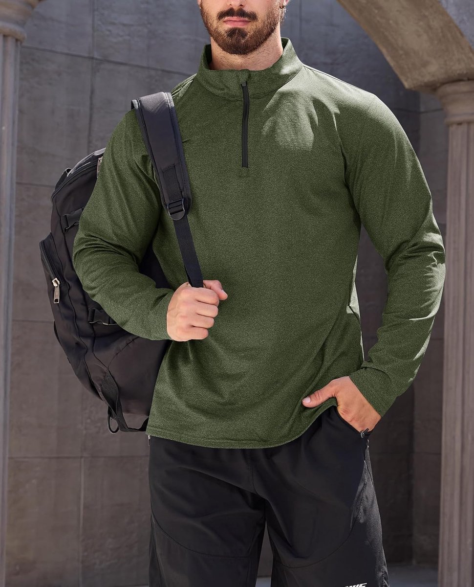 Sporttop met 1/4 rits voor heren, lange mouwen, gym-hardloopshirt, outdoor, warm, wandelen, vissen, tops met opstaande kraag