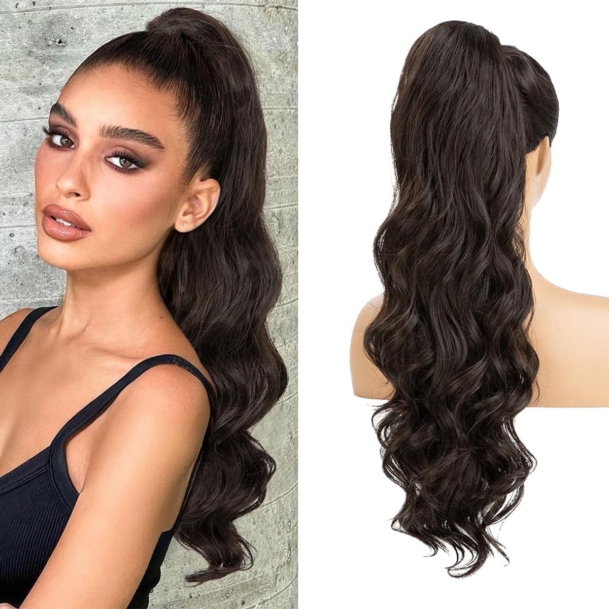 Extensions van echt haar, paardenstaart, 65 cm, lange golvende paardenstaart, haarstukje, synthetische haarverlenging voor vrouwen en meisjes (#4)