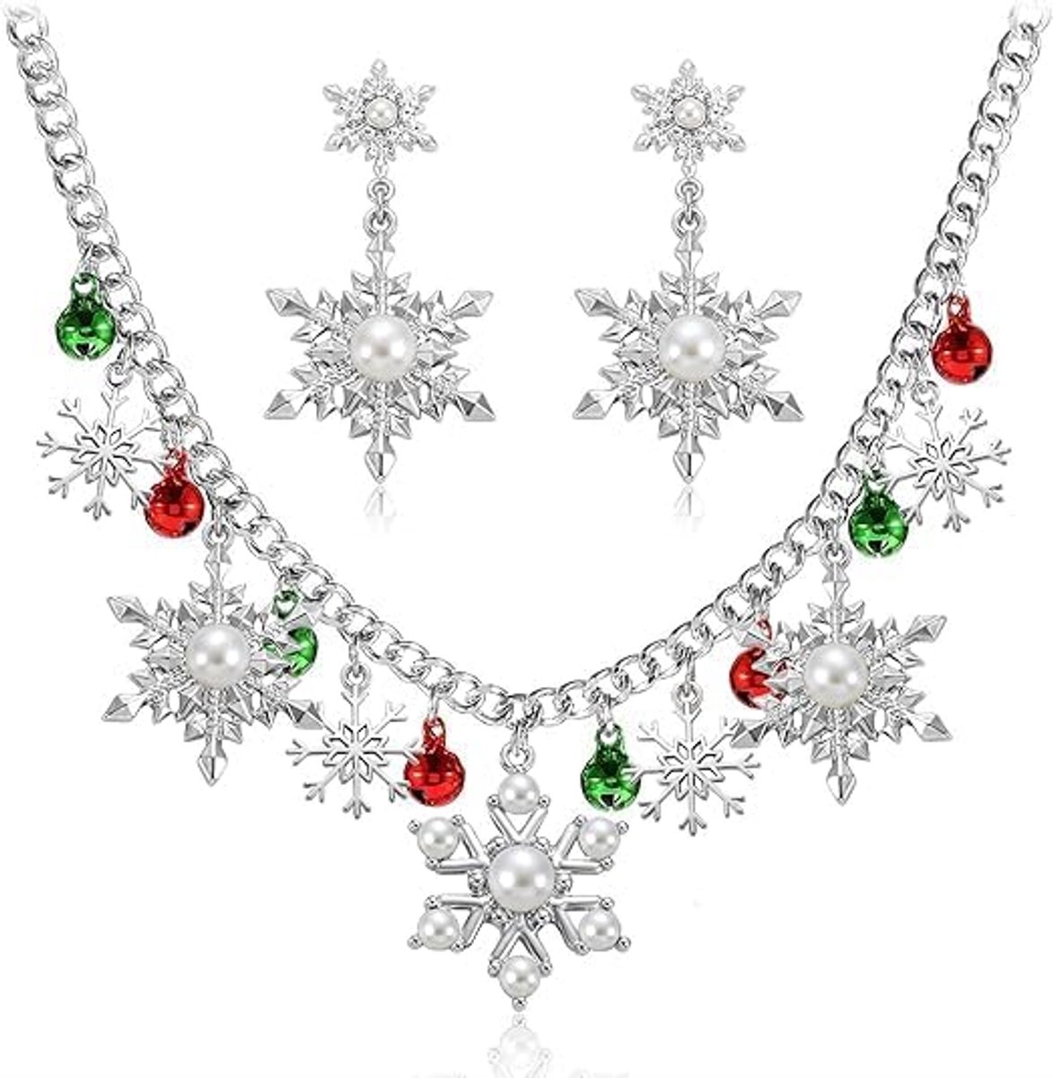Kerstoorbellen, kerstversieringsset met kerstoorbellen, kersthalsketting, dames-kerstversiering, oorbellen voor dames, Kerstmis, cadeau voor dames sieraden