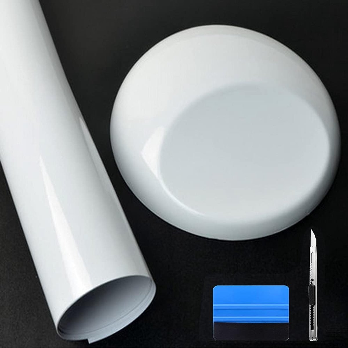 Hoogglans Witte Vinyl Omslag Zelfklevende Lucht Release Bubble - Openlucht Geschat voor Automobielgebruik | Hoogglans oppervlak, inclusief gereedschap, luchtafvoerkanalen, voor de decoratie van carrosserie en meubels