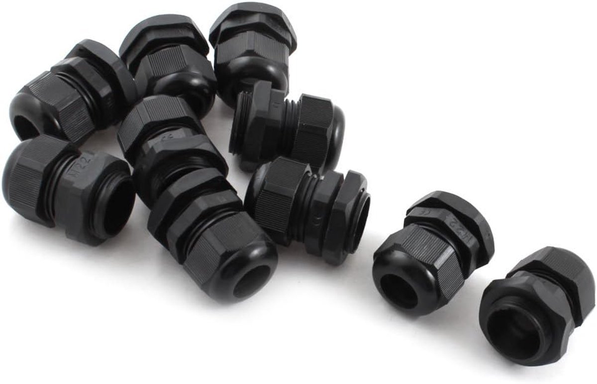 Sourcingmap 10Pcs M22X1.5 7mm tot 14mm Waterdichte Plastic Zwarte Kabel Klier