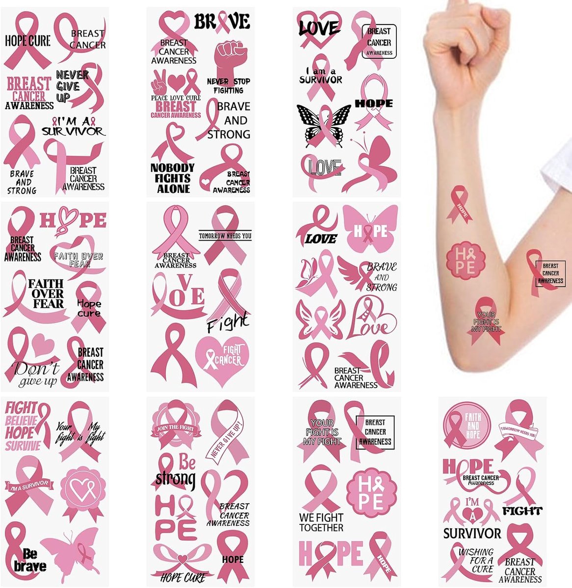 Tijdelijke tatoeages, roze lint bewustzijn tattoo Sticker kanker overlevende stickers voor liefdadigheid evenement decoratie