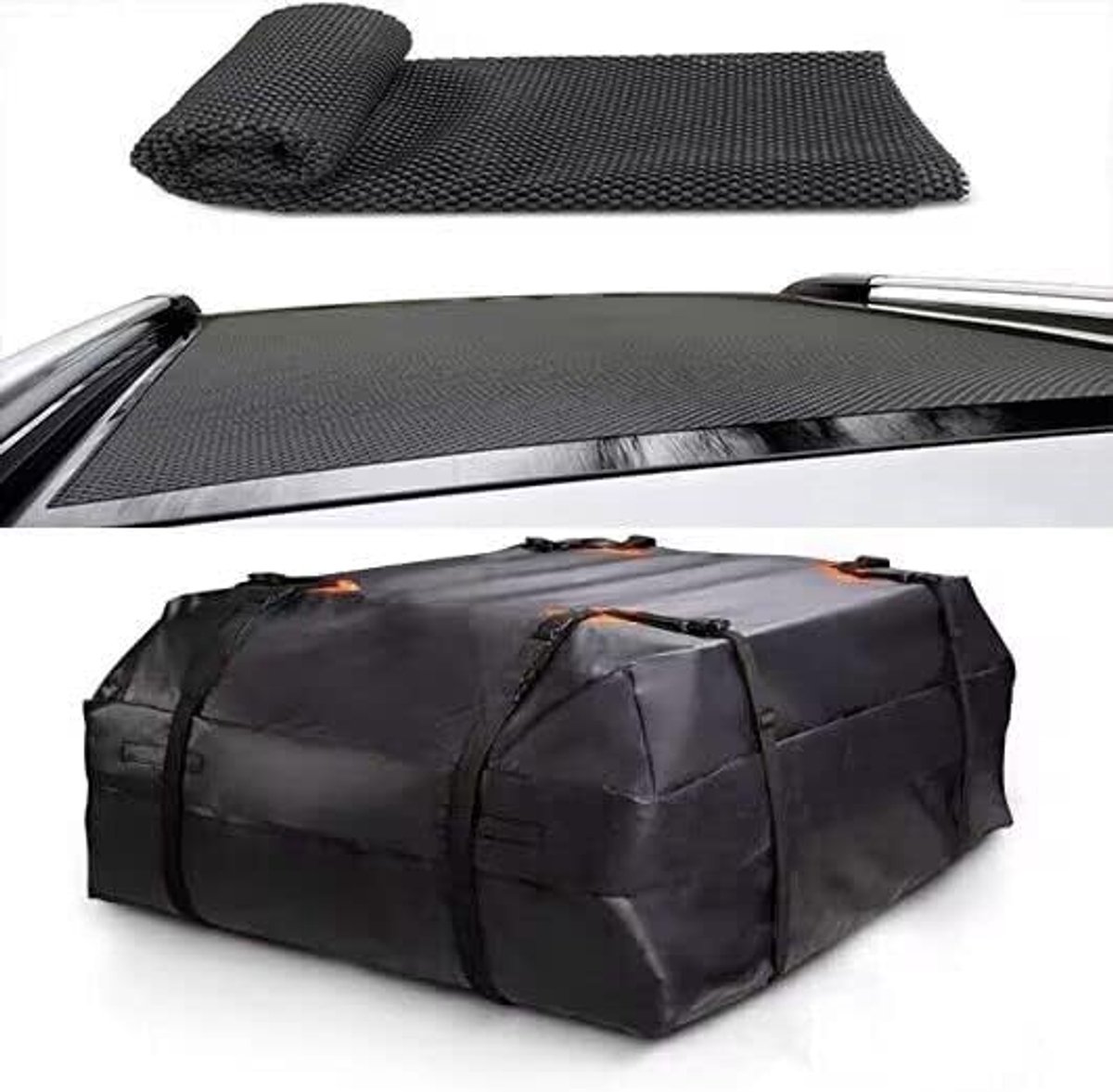 Zalati Daktas voor in de auto, 15 kubieke meter, top carrier 420D Oxford-weefsel met 8 riemen, waterafstotende tas met ritssluiting + anti-slip pad