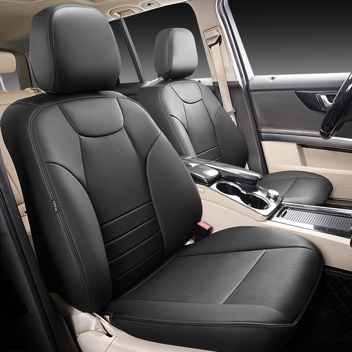 Set van 2 stuks, compatibel met Mercedes-Benz GLK 2008-2016, waterdicht, PU-leer, stoelbeschermer, compatibel met airbag (zwart)
