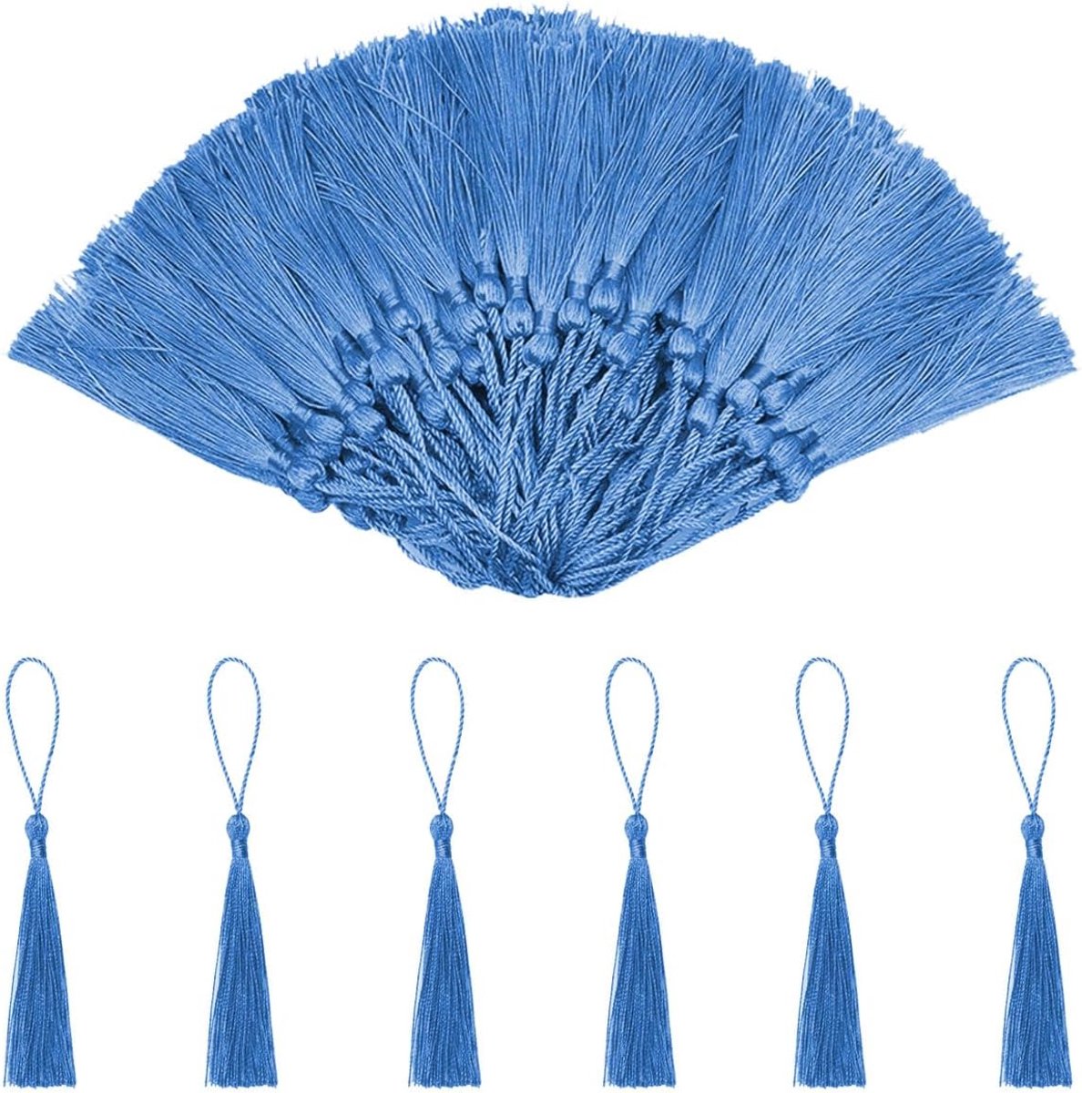 Kwasten Bladwijzers van zijde, kleurrijk, 13 cm, voor het maken van sieraden, souvenirs (100 stuks/blauw)