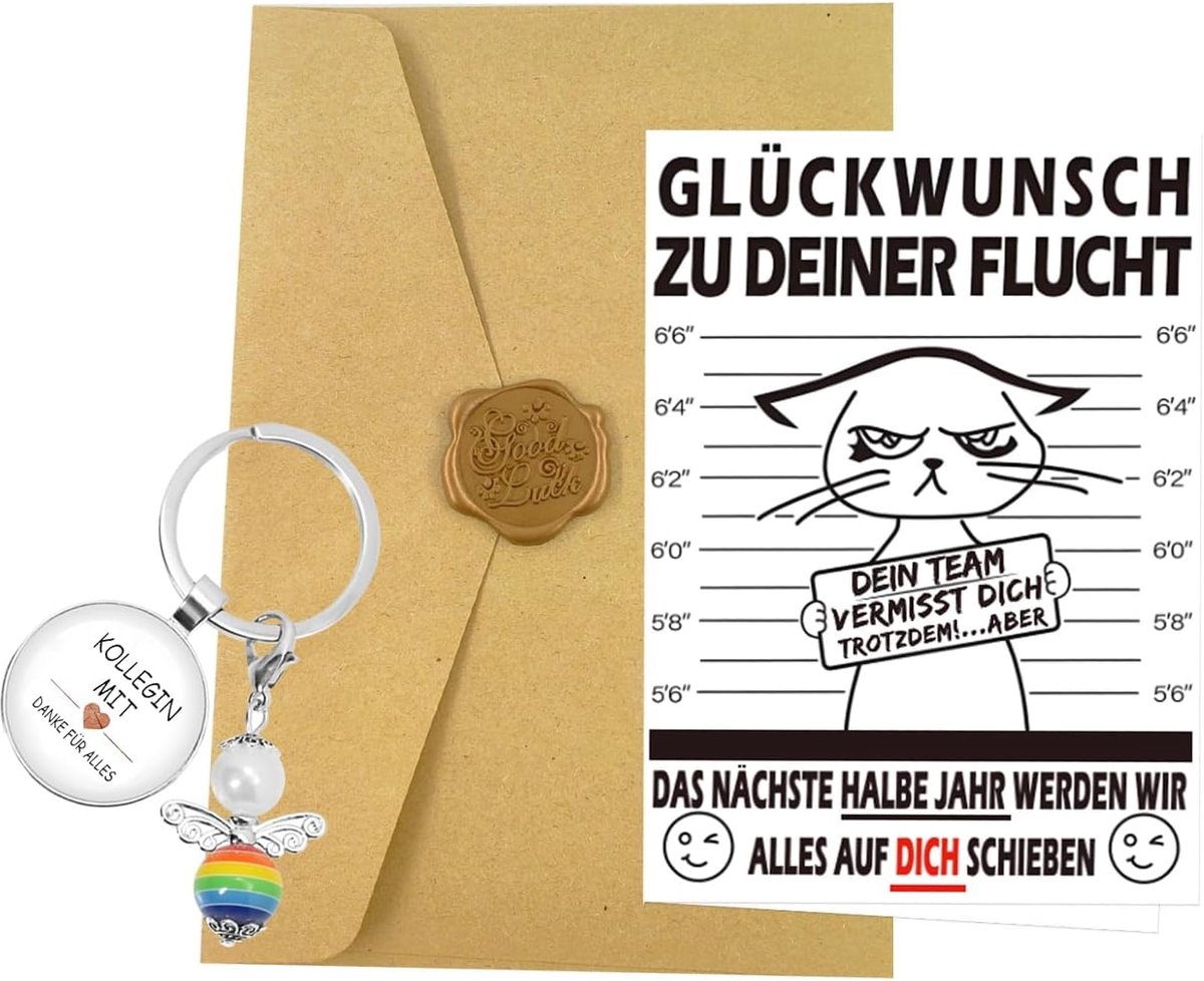 Afscheidskaart collega's afscheidscadeau met envelop & bedankje & lakzegel sticker sleutelhanger kaart afscheid afscheidscadeau collega baanwisseling