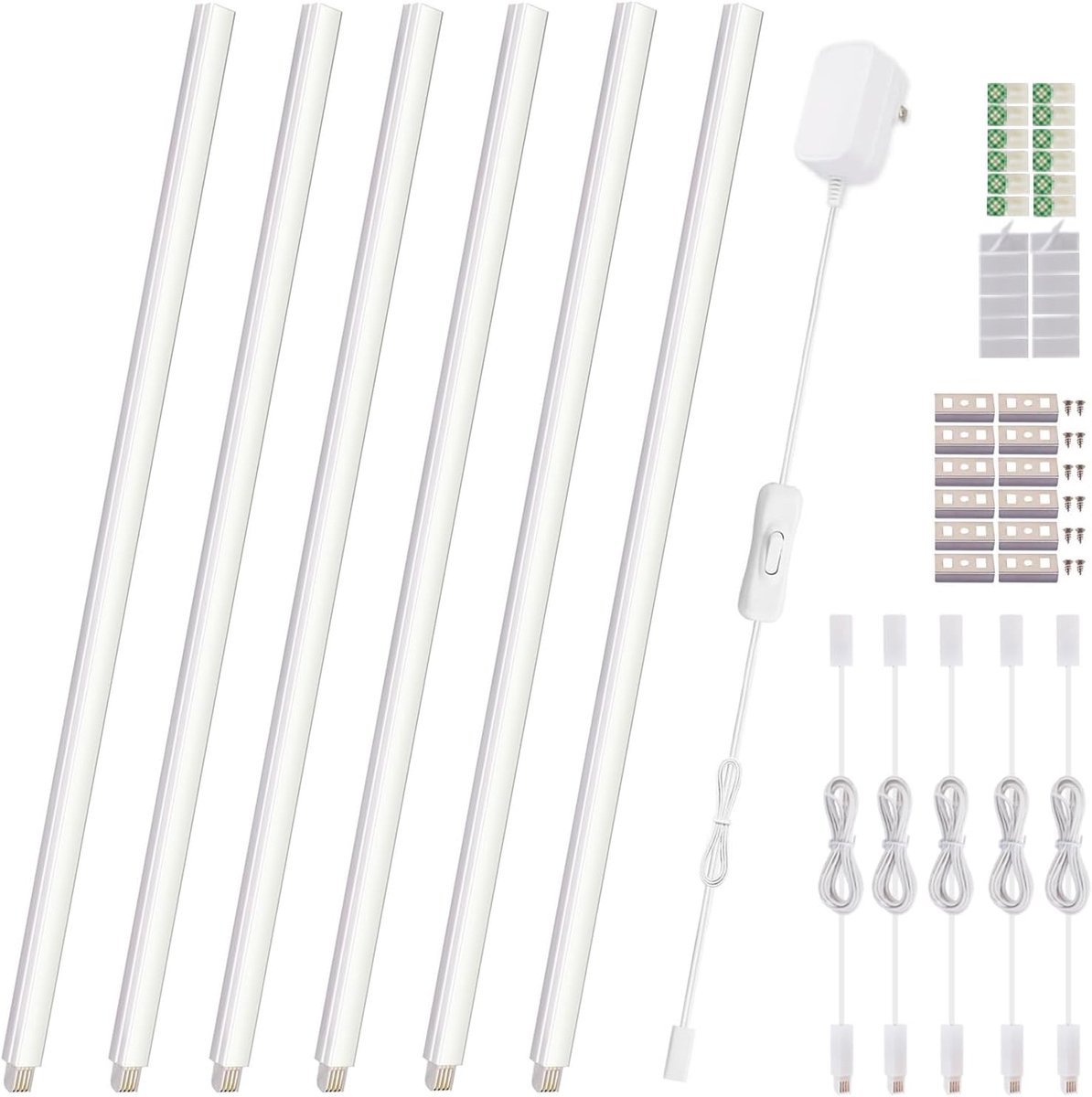 Led-verlichting onder kasten, 6 stuks, 30 cm, naadloze aansluitbare lichthellingen voor kast, keuken, plank, werkbank, kastverlichting, 1200 lumen, wit, 6000 K