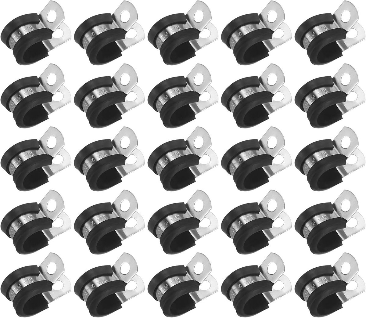 25-pack kabelklemmen, 15/32 inch/12 mm 304 roestvrij staal rubber gewatteerde geïsoleerde kabelklem R-vorm metalen houder voor buis/draad/pijp/lus installatie