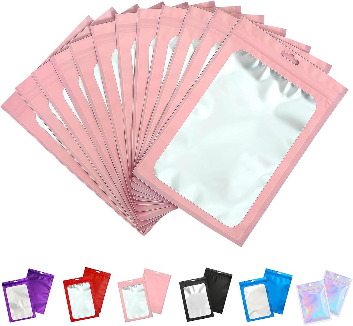Zakjes 50 Stuks 12 x 20 cm Roze, Grote Hersluitbare Zip Zakjes Luchtdicht, Voedselzakjes voor Snacks, Snoep, Koffie, Koekjes en Cadeaus