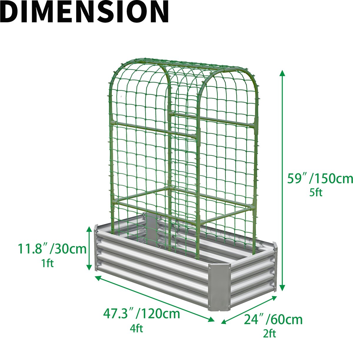 Moestuinbak Met Klimrek Verhoogd 120 X 60 X 150 Cm Metaal Zilver En Groen Voor Groente Kruiden En Bloemen Op Terras Balkon En Tuin