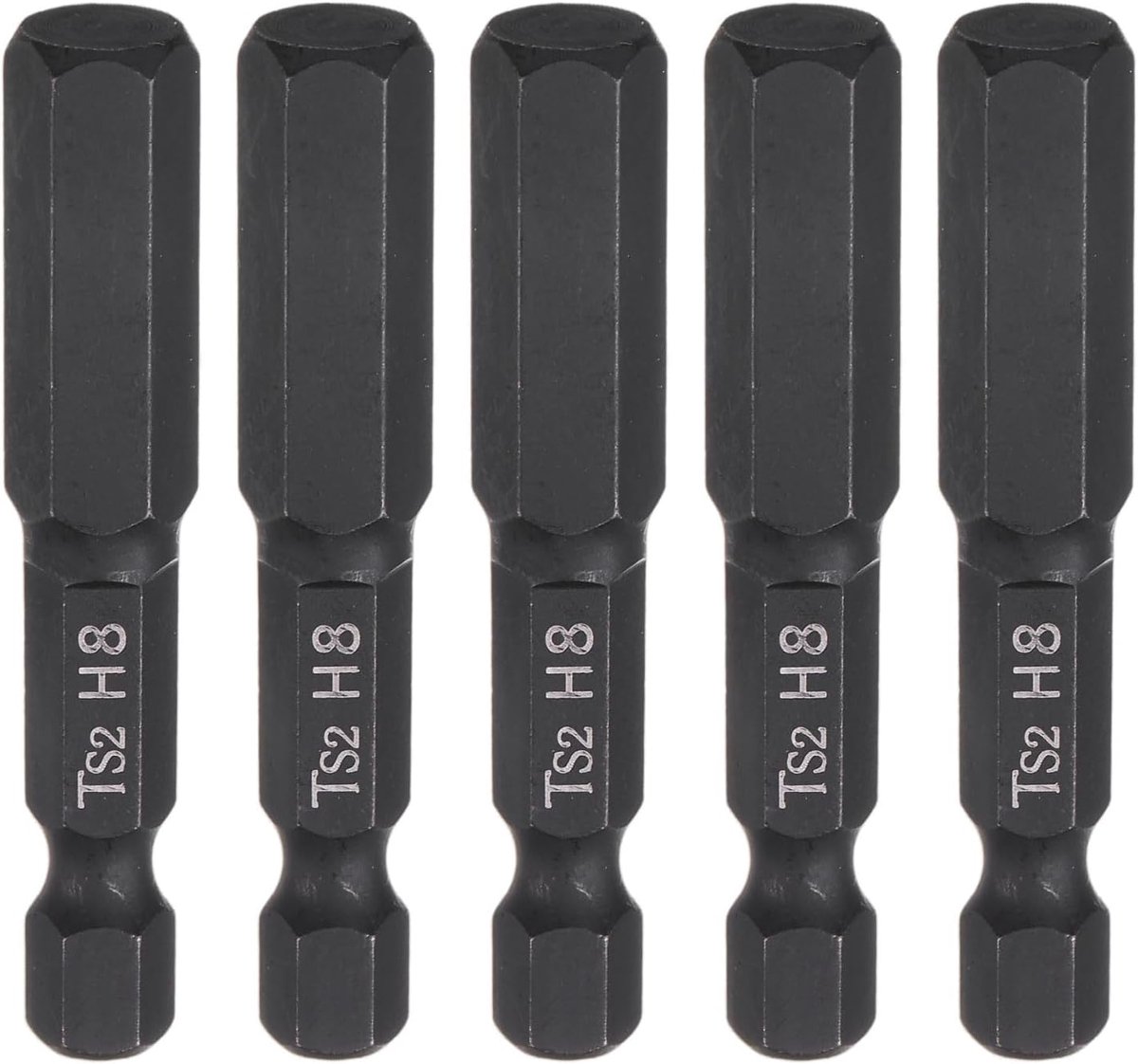5 stuks H8 zeskantige boor-bitsleutel, 8 mm, metrische platte punt, 1/4 inch zeskantige schacht, 50 mm (2 inch), lang, magnetisch, zwart, gefosfateerd, zeskantige schroevendraaierbit