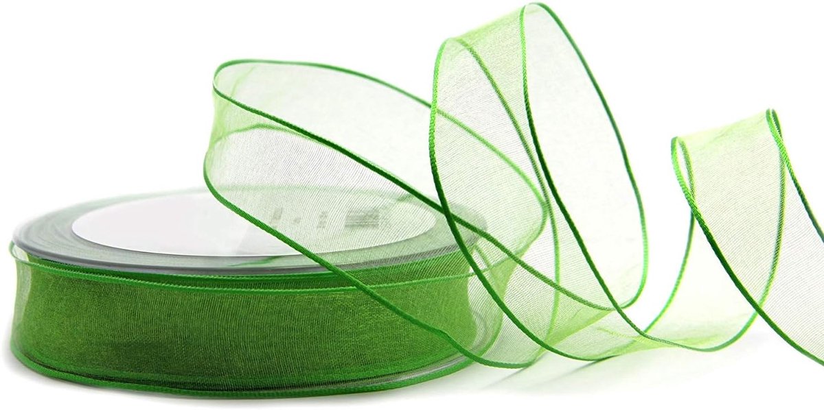20 m x 25 mm, decoratieband, chiffon, appelgroen, cadeaulint, lint, transparant organza met vormvaste randen, premium kwaliteit, bruiloft, verjaardag, chiffonlint, eenkleurig
