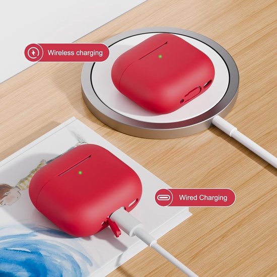 Hoes Compatibel met AirPods 4th Generation hoes 2024, Ultra-Thin, Beschermend Siliconen hoesj voor AirPods 4, LED vooraan zichtbaar (Rood) — afbeelding 4