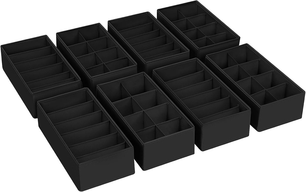 Lade-organizer, kledingkast, organizer, 8 stuks, stof, ondergoed, organizer, 30 x 15 x 9 cm, voor Pax-organizer, babykleding, sokken, zwart