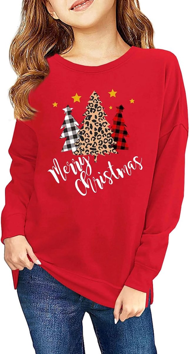 Sweatshirt voor meisjes, kersttrui, grappige ronde hals, wintertrui voor kinderen
