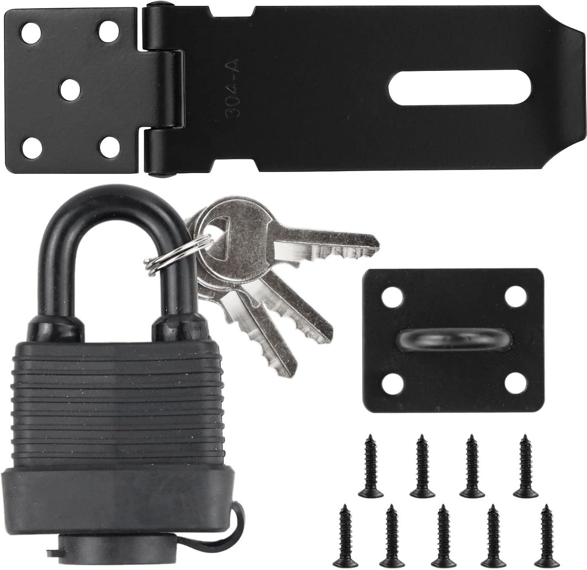 Stalen grendelslot hasp met hangslot en schroeven, veiligheidsvoorziening voor tuinpoort, deurgrendel voor tuinpoort, niet-vervormbaar deurslot voor houten deur, schuur