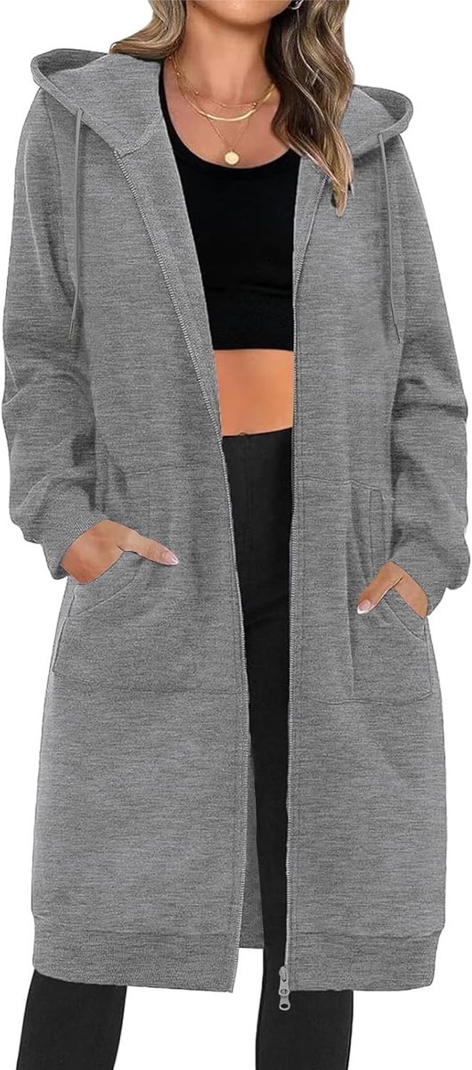 Damessweatshirts met capuchon, lang, met ritssluiting, jas voor dames, overgangsjas, herfst, winter, oversized hoodie