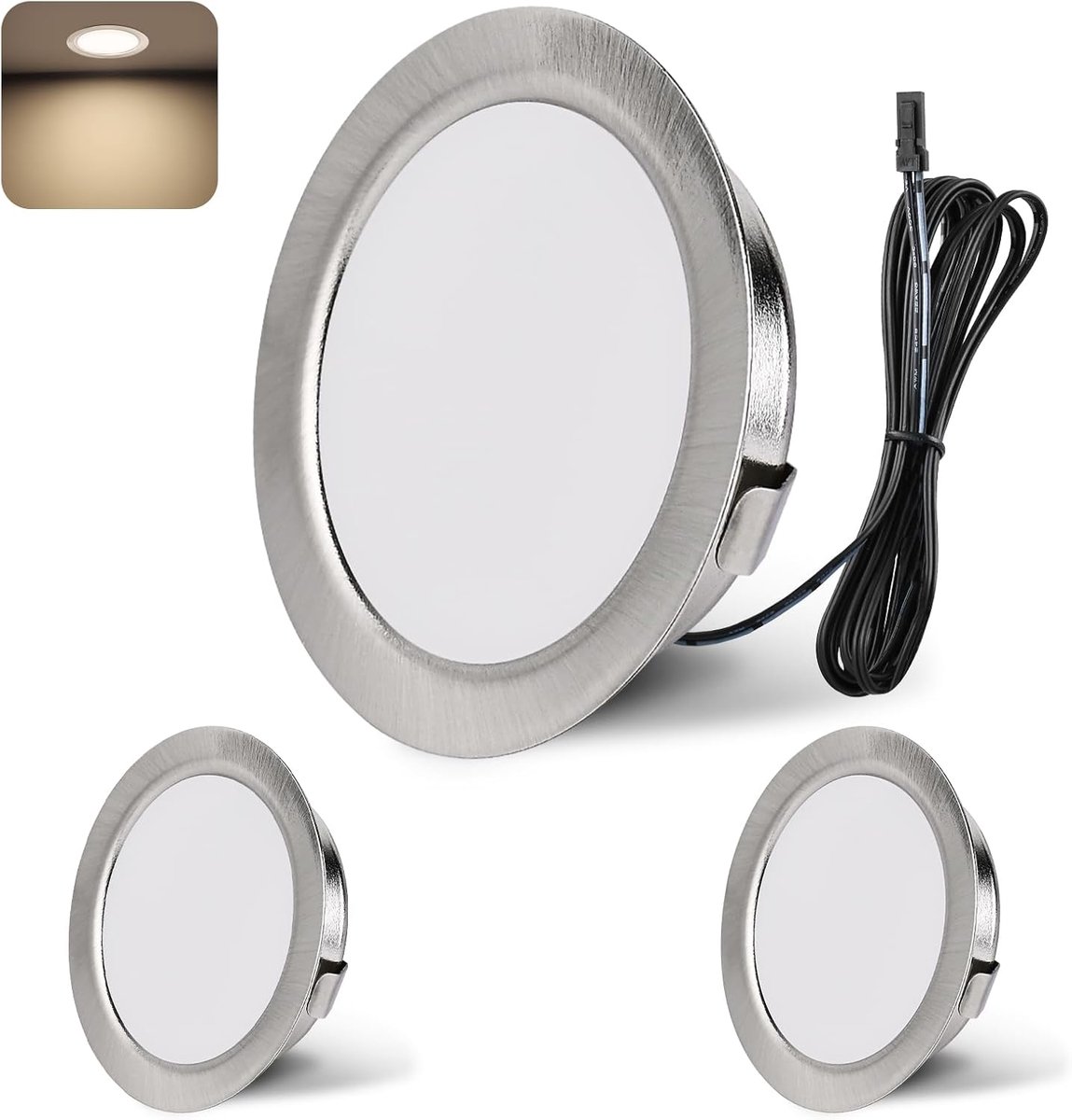 Inbouwspot LED 12V 4000K neutraal wit LED spot dimbaar 3W LED inbouwspots 55-58mm gatmaat inbouwverlichting voor camper, keuken, kledingkast aluminium nikkel 3-delige set