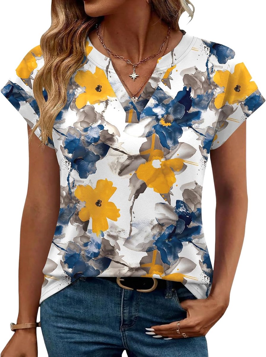 Blouse dames tops zomer korte mouwen blouse dames casual elegant bovendeel basic V-hals tank top outfit