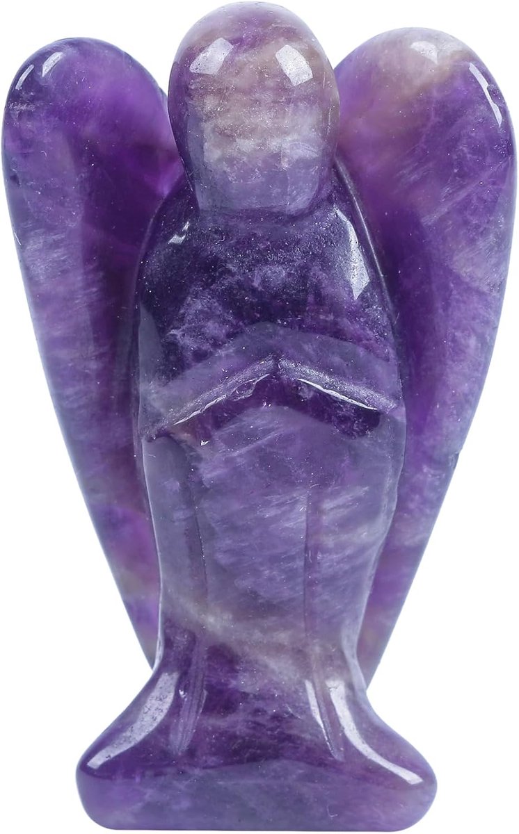 Amethist Engel Standbeeld, Handgesneden Steen Genezing Kristal Zak Figuren Decoratie, 7,5 cm