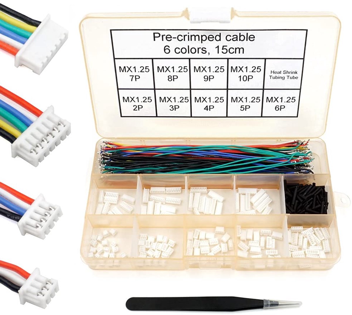 1,25 mm raster connector plug en voorgekrompen kabel, compatibel met Molex PicoBlade voor Pixhawk 2.4.8 silicone 15 cm siliconenkabel