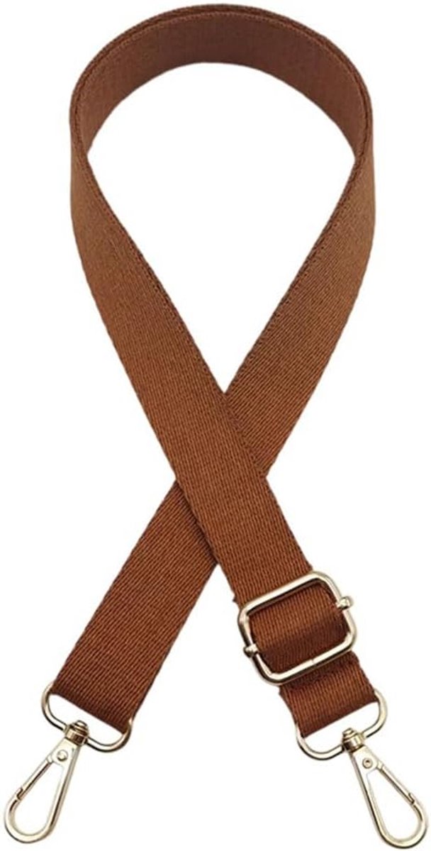 2,5 cm brede schouderriem van katoen, 73-130 cm, verstelbare tasriem om te wisselen, effen vervangende schouderriem voor crossbody laptoptas, cameratas, bruin en zilveren sluiting
