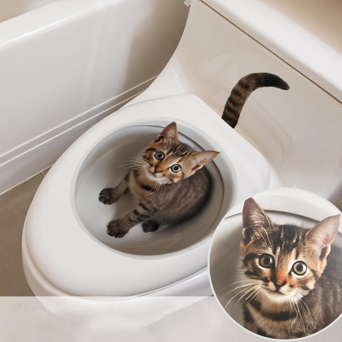 - Sticker voor toiletdeksel kat 3D grappig I grappige kat wc-sticker badkamer decoratie waterdicht I gastentoilet deco wc-deksel sticker muursticker