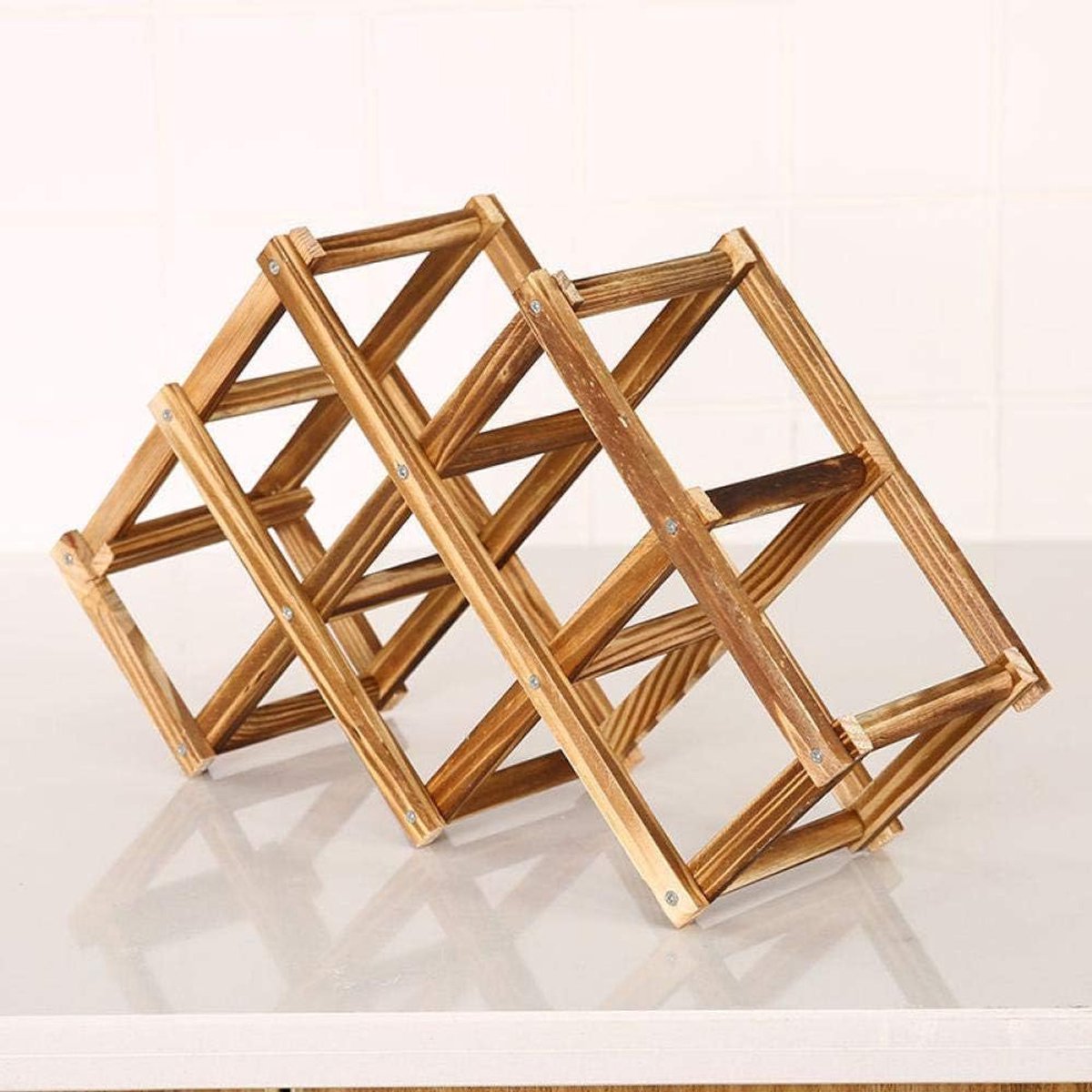 Koolzuurhoudend houten wijnrek, kleine wijnfles rek, vrijstaande vouwen houten rek, aanrecht tafel opslag rek