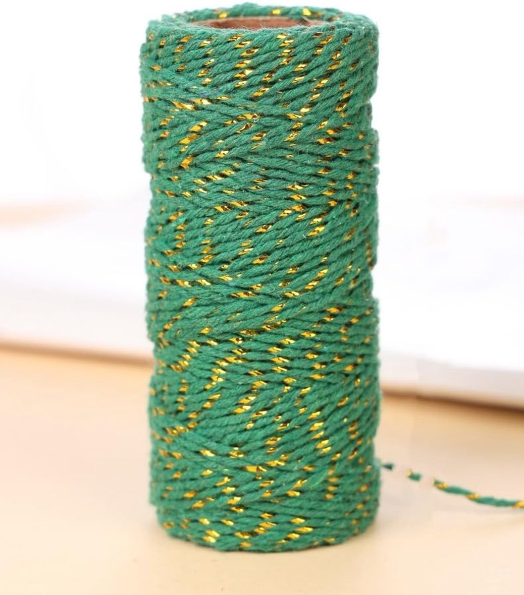 50 m groen goud bindgaren, 1,5 mm bakkersbindgaren, katoen, handwerk, knutselkoord, decoratief koord, katoenen koord, perfect voor doe-het-zelf handwerk, cadeauverpakking, kerstdecoratie