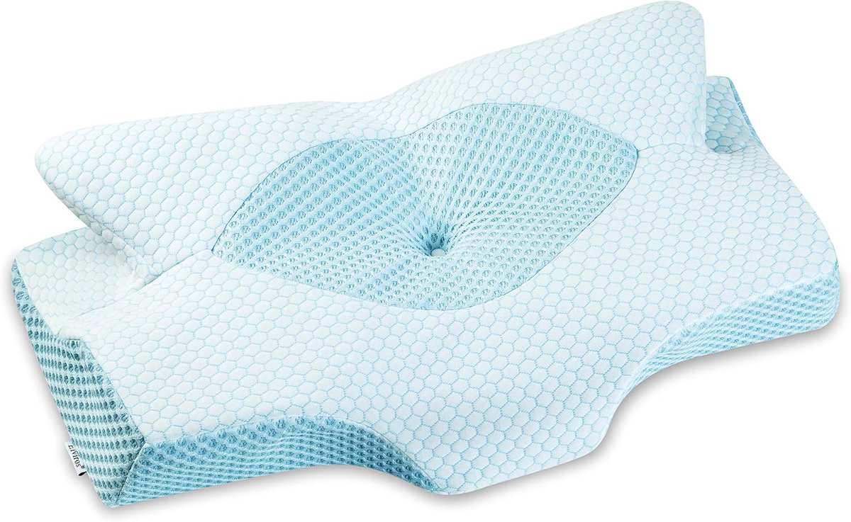 Cervicale Contour Memory Foam Kussensloop Vervangbare Kussensloop (Blauw, Kussensloop-64 x 33 x (12.5/10.5) cm)