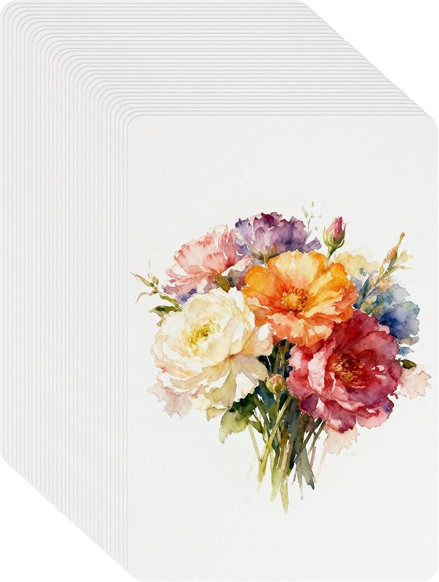 Aquarelpapier, 10 x 15 cm, 300 g/m², kunstenaars- en tekenpapier, bulk, koudgeperst, waterverfpapier voor schetsboek, dagboek (ronde hoeken), wit