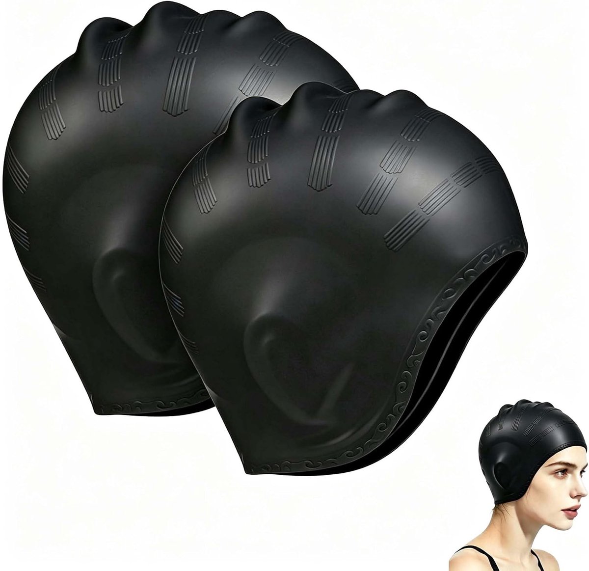 Zwemmutsen met Oorbescherming, Zwarte Siliconen Badmutsen voor Dames en Heren, Waterdichte Zwemcap voor Pooltraining