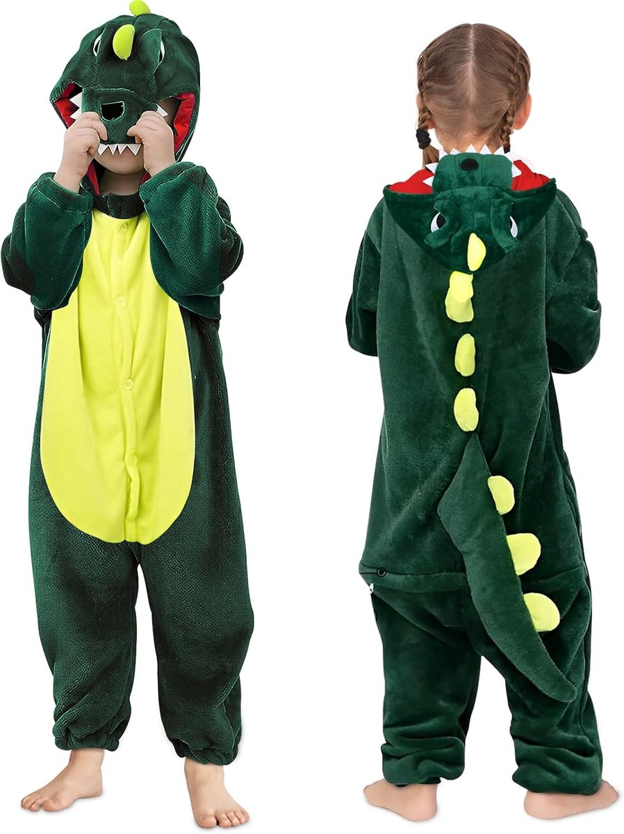 Kostuum kinderen, dinosaurus, jumpsuit, kostuum, dier, cosplay, onesie, kinderen, uniseks kostuum, outfit, dinosaurus, overall met capuchon, nachtkleding voor kinderen, Halloween,
