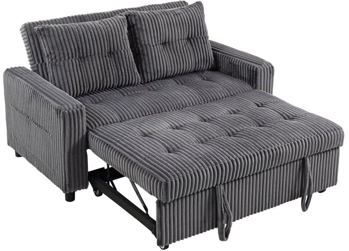 MIVRAY Slaapbank 157 Cm - 3 In 1 Uitklapbaar Met Verstelbare Rugleuning En 2 Kussens - Voor Woonkamer, Logeerkamer En Kantoor - Polyester - Donkergrijs
