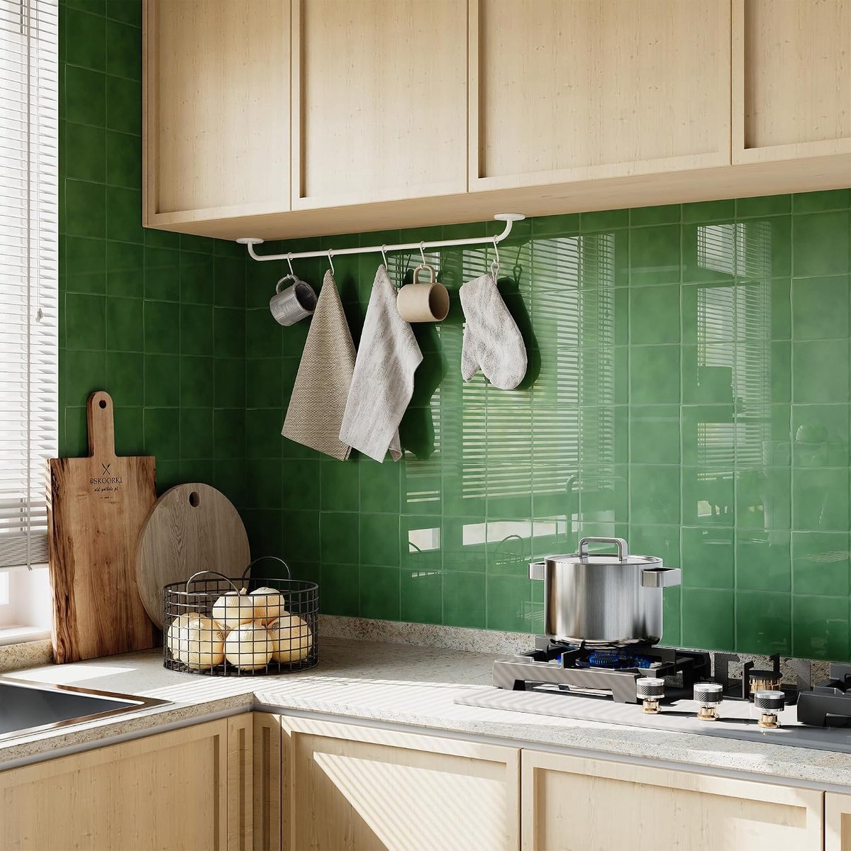 Schil en plak tegels keuken: zelfklevende tegelstickers voor muren - 5 vellen waterdichte dikke groene grote spatwand voor badkamer