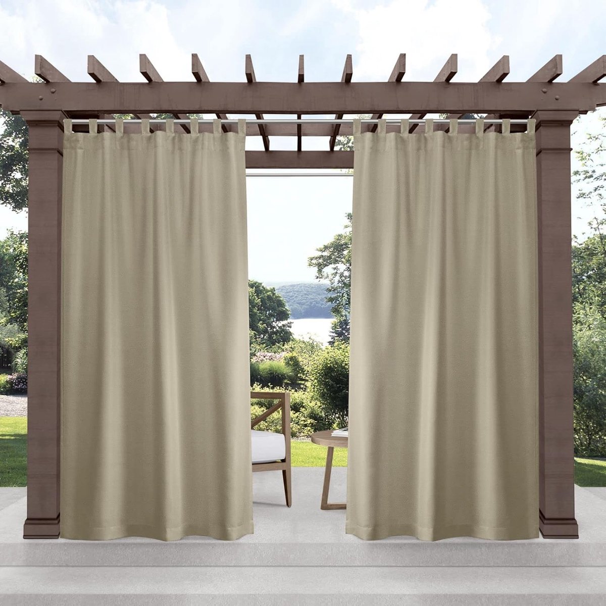 Home Cabana Solid Indoor/Outdoor Licht Filtering Haak En Lus Tab Top Gordijnpaneel Paar, 54"x132", Taupe
