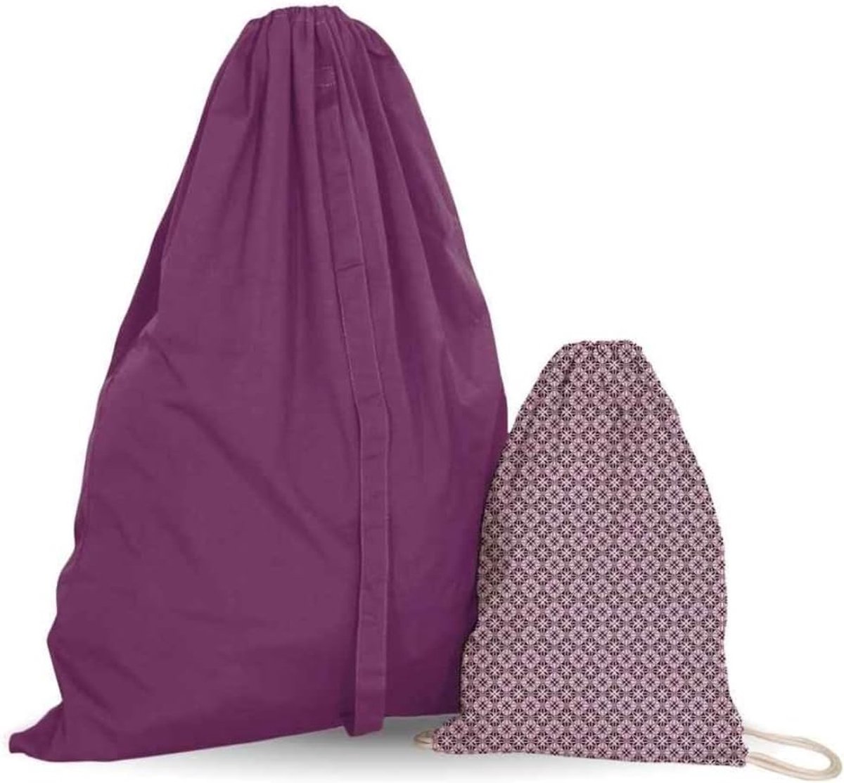Waszakken met trekkoord, ondoorzichtige stof voor kleding, ondergoed, set van 2 (60 x 80 cm + 30 x 40 cm)