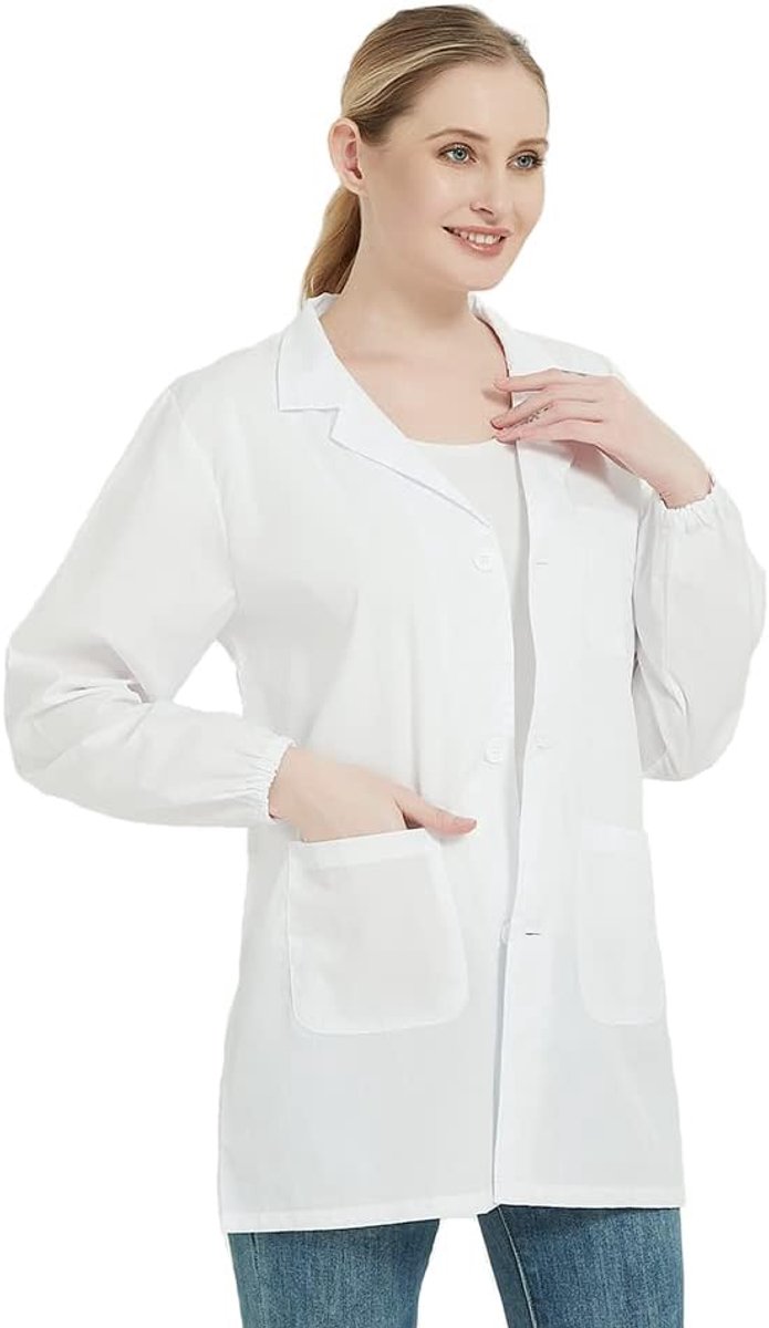 Jas, laboratoriumjas, doktersjas, doktersjas, voor vrouwen, witte jas voor dames, geschikt voor studenten, wetenschappelijk laboratorium, verpleegster, cosplay, katoenen jas, wit, S