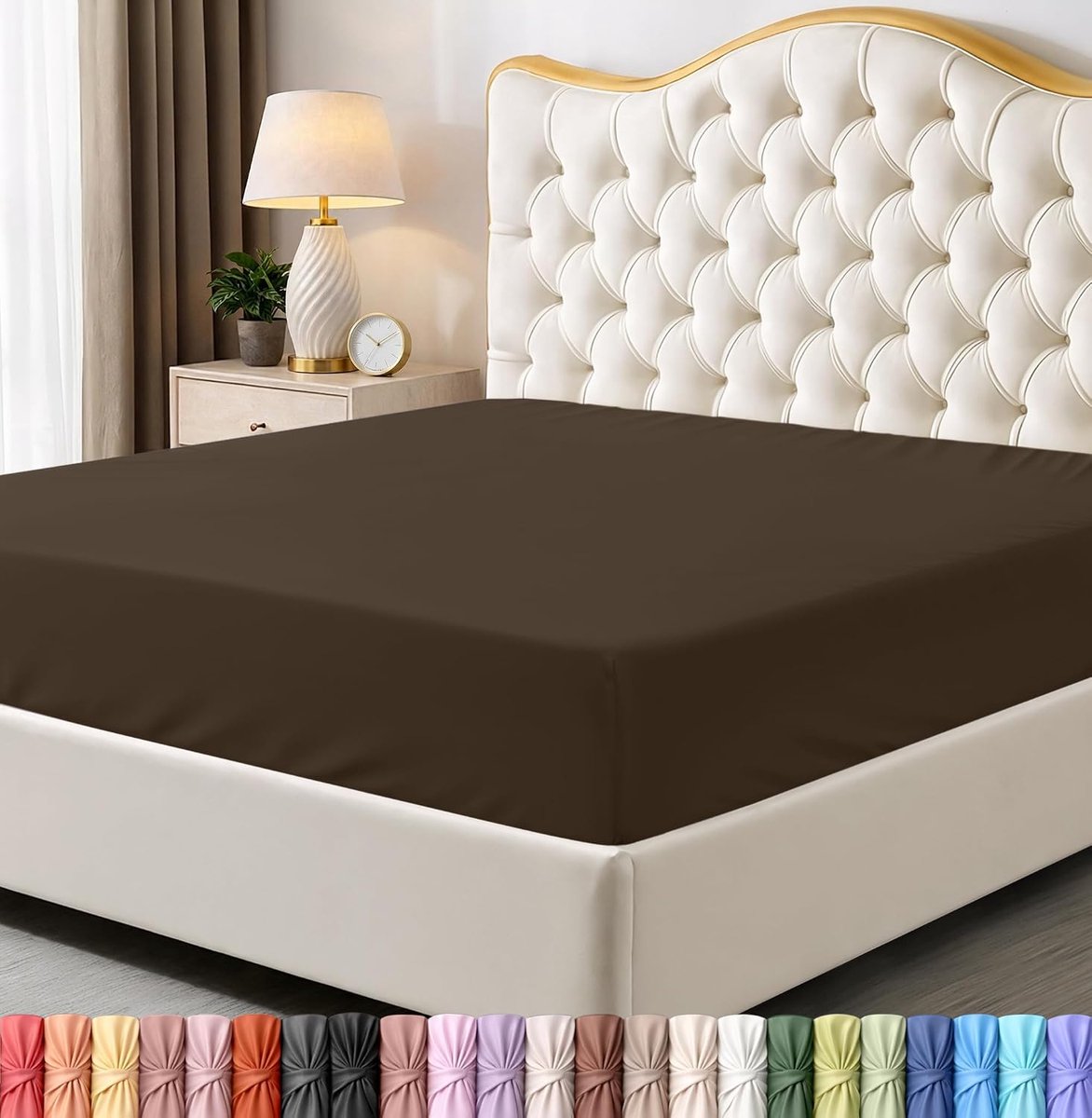 Bedding Kingsize hoeslaken - onderlaken - diepe zak - zachte microvezel - krimp- en vervagingsbestendig, onderhoudsvriendelijk - alleen 1 hoeslaken (bruin)