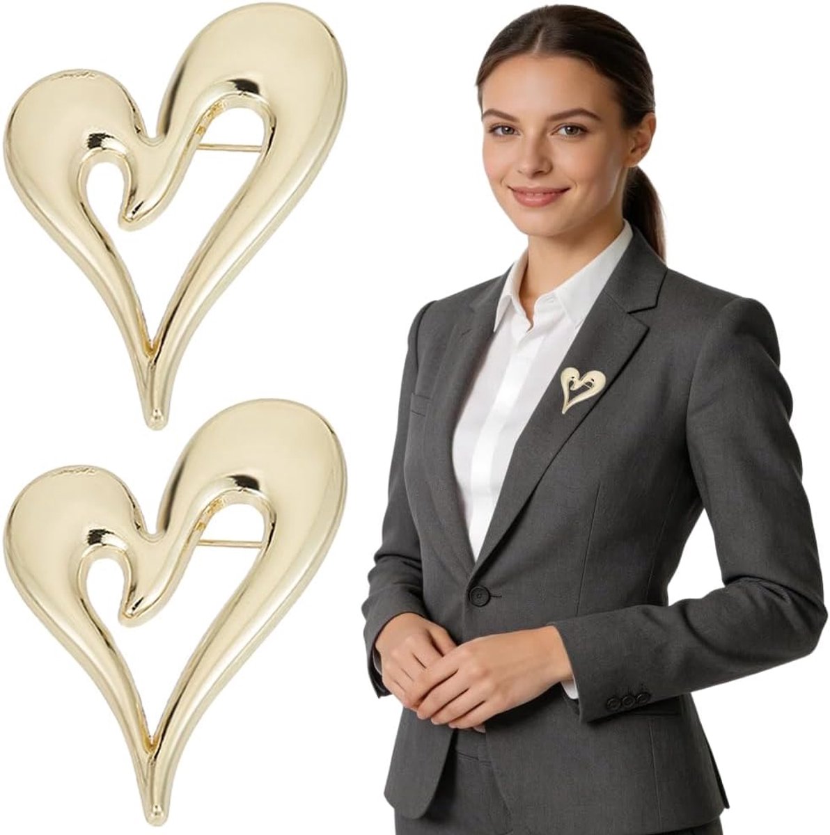 2Pcs Gouden Hart Broche Pin Valentine Revers Pin Metalen Hollow Licht Goud Harten Liefde Decorati