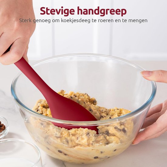 Siliconen Spatel Lepel 315℃ Hittebestendige Kooklepel (Rood) - 2 Stuks Anti-aanbak Keuken Schraper met Schepvorm en Flexibele Rand voor Schrapen Roeren Vouwen Omkeren Serveren — afbeelding 3