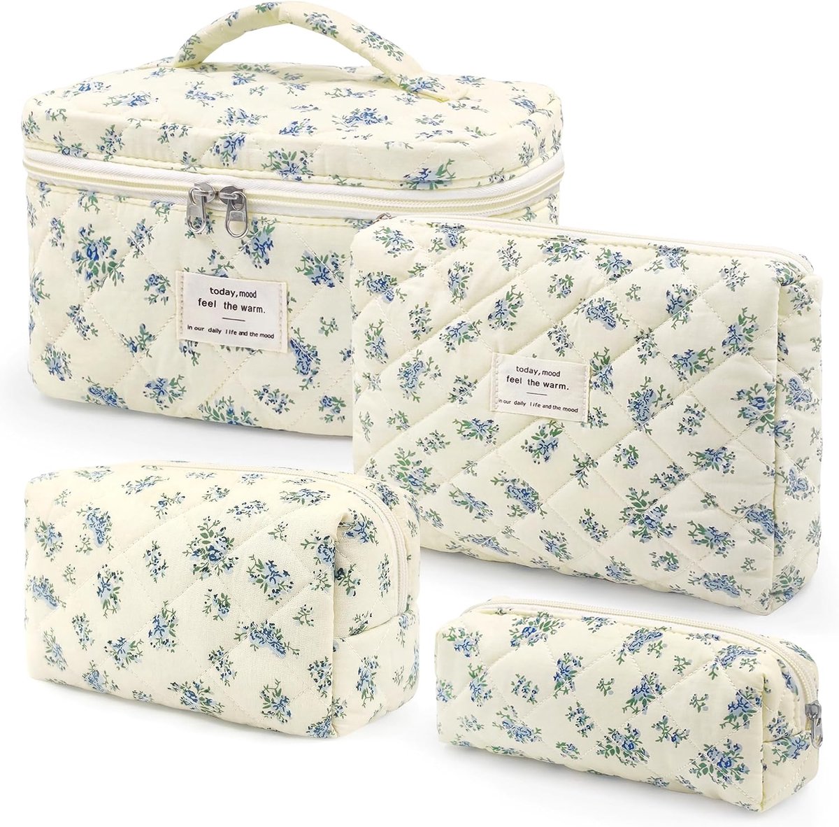 Beifon Set van 3 make-uptassen voor dames met bloemenpatroon, toilettas, make-uptas, draagbare make-uptas, make-uptas, grote toilettas voor vrouwen en meisjes, Set van 4, meerkleurig 1, modern