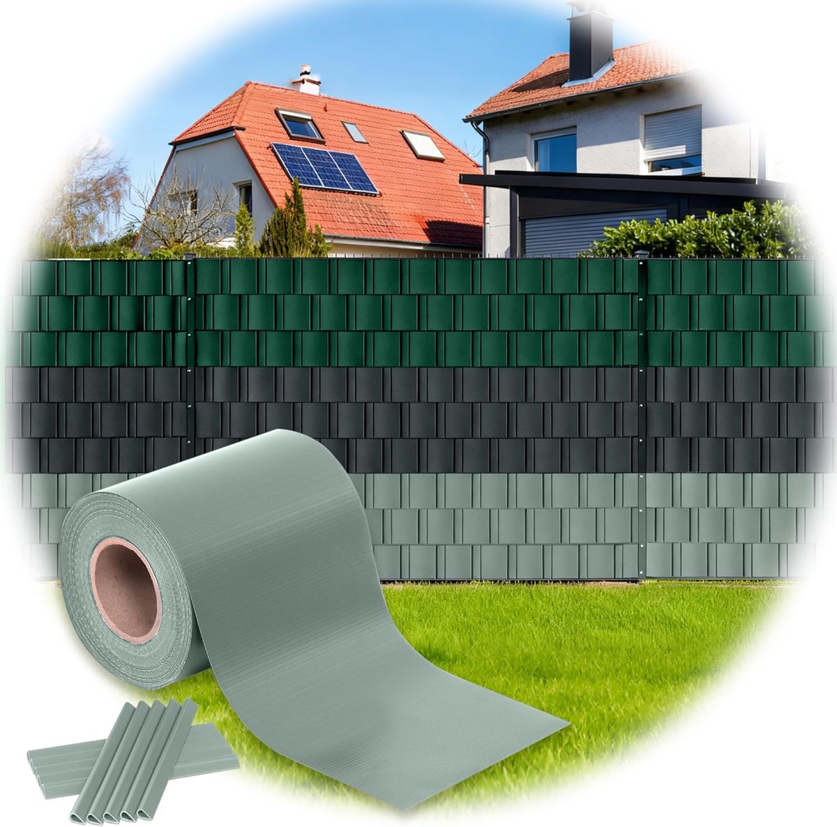 Stroken voor dubbelstaafmatten, 35 m x 19 cm, RAL 6005 groen, PVC Premium inkijkbescherming hek, ondoorzichtige hekfolie, uv-bestendig, windscherm voor hekken (PVC, lichtgrijs)