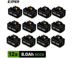 18V Accu geschikt voor Makita - 12 Stuks - Extra Groot 8.0Ah - BL1880B - 18V 8.0Ah Batterij - Vervangende Accu - Makita 18V - 8000mAh - LED display - Li-ion Accu - LED Display - Accuboormachine - 18V BL1830B BL1840B BL1850B BL1860B